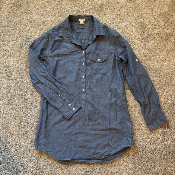 J. Crew Popover tunic Denim-Style Button-Up Shirt Blue chambray Size Small - Picture 2 of 5